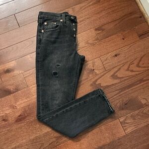 Levis Strauss Women's Black 501 S Distressed Jeans 24x28